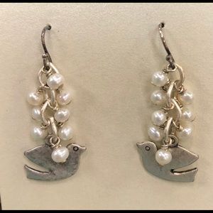 Sterling pearl cluster and bird earrings